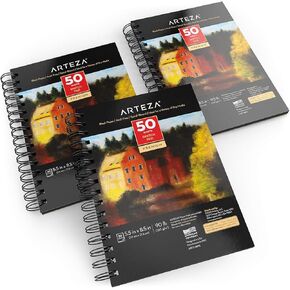 كتاب رسم Arteza SPORAL 5.5x8.5 لوحة رسم ورق أسود 3 حزمة 50 صفائح رسم منصات الرسم للرسم