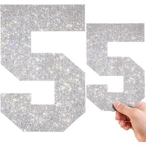 Weekgrat 8 Inch 2 Pcs Large Rhinestone Number Patches Self Adhesive Iron on Bling Number Stickers Glitter Number Patches Decals Crystal Number for DIY Jersey Clothing Jacket Bag Costume Decoration(1)