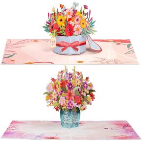 Paper Love Frndly Pop Up Cards 2 Pack - يشمل صندوق زهرة واحد و 1 باقة زهرة ساحرة ، لجميع المناسبات ، الصديقة للبيئة بنسبة 100 ٪ ، وتشمل علامة ملاحظة قابلة للإزالة