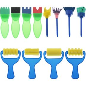 12pcs أدوات الطلاء الإسفنجية اللوحة اللوحة الأسطوانة الرسم مجموعة DIY التعلم المبكر للفنون اللوازم الفنية البلاستيك مقبض قابلة للغسل أدوات اللوحة الاسفنجة التعلم الإسفنجية