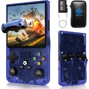 R36Max Handheld Game Console, Portable Mini Retro Handheld Game Console, 4.0 Inch IPS Video Gaming Console with 64GB TF Card Over 18000+ Pre-Installed Retro Games, 4000mAh Battery, Blue