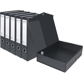 HUA JIE A4 Storage File Boxes Plastic Archives Cases with Clip, PVC File Folder Organizer Document Storage Filing Box for office,32.5×6.5×24 cm, Black(Pack of 6)