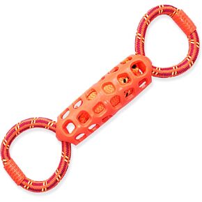 Durable Dog Tug Toy – Tough Double Ring Rope and Rubber Chew Toy with Squeaker, Interactive Tug-of-War for Large Dogs, Heavy Duty Play and Easy to Clean (Double Ring)