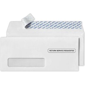 LUXPaper #10 Business Window Envelopes | Return Service Requested | Peel & Press | 4 1/8" x 9 1/2" | Bright White | 24lb. Text | 50 Qty
