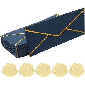 PATIKIL 4 1/8 x 9 1/2 Inch Envelopes with Gold Border, 50 Pack V Flap Invitation Business Mailing Envelopes with Gold Stickers for Office Wedding Cards Gift Photos Graduation, Blue