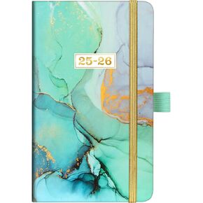 Pocket Planner 2025-2026 - Pocket Calendar 2025-2026, 2025-2026 Pocket Planner for Purse, Weekly & Monthly Planner from Jul. 2025 - Jun. 2026, 6.3''×3.8'', Calendar Planner with Pen Loop, Inner Pocket, 2 Bookmarks, Banded - Green