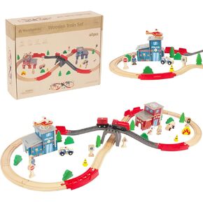 Wooden Train Sets for Toddlers, 9 Pcs Train Toy Magnetic Sets Fits Brio, Thomas, Melissa and Doug, Kids for Boys Girls 3 4 5 Years Old