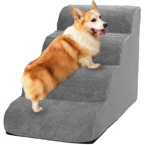Dog Stairs for High Bed - 4 Steps, Durable & Washable Pet Steps for Elderly Dogs, High-Density Foam, Vacuum Compressed Packaging, Easy Assembly