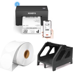 Munbyn 130b Bluetooth Thermal Label Printer+2 بوصة دائرة الملصقات الحرارية+حامل تسمية الشحن