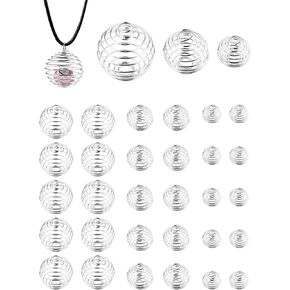 JIALEEY Spiral Bead Cages Pendants, 30 PCs 3 Sizes Silver Plated Stone Holder Necklace Cage Pendants Findings for Jewelry Making and Crafting