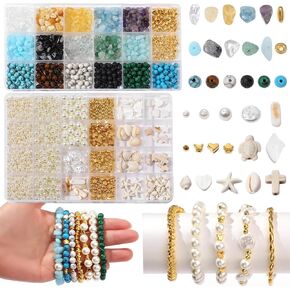 2100Pcs Jewelry Making Kits for Adults Women with Pearl Beads Crystal Beads Shell & Turquoise, 20 Colors beads with Gold Beads Beading Kit for Bracelets, Necklace, Ring DIY Crafts Jewelry Making Kit in Kuwait