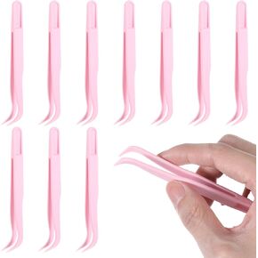 Bremorou 10 Pack Plastic Tweezers for Crafts, Kids, Jewelry Making, Bead Bracelets, Stickers, Reptiles, Baking Decoration, Modern Style, Pink
