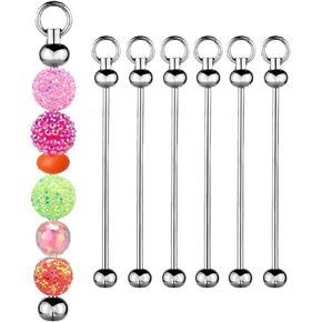 30 Pcs Beadable Keychains Bars, Blanks Keychains Bar Bead Keychain Making Kit Silver Bulk Keychain Bars for DIY Beads Crafts Supplies Gift