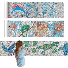 ملصقات تلوين عملاقة من Bokin 3 PCS ، لفائف رسم حيوانات ماندالا ، 118 "× 11.8" لفائف ورق تلوين كبيرة ، ملصق نمط ماندالا ضخم للتخفيف