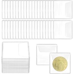 50 PCS Single Pocket Coin Sleeves ، 2.2 × 2.2 بوصة ، تقلب حماة جامع العملة الصافية ، الأكمام البلاستيكية الصافية الصافية لمجموعة ختم عملات العملة المعدنية (مربعة)