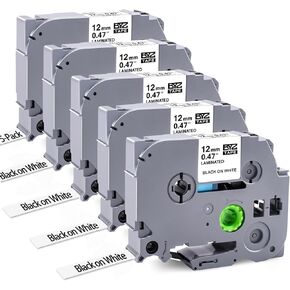 5 عبوات متوافقة مع خراطيش الشريط Touch Touch Brother P تناسب صانع الملصقات PT-D210 PT-H110 P شبل اللمس ، 12 مم 0.47 TZ TZ TZE-231 TZE231 ، أسود على أبيض ، ل PTD410 PTD600