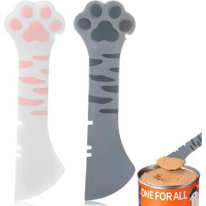2pcs CAN CAN CAN ENTER ، ملعقة Cat Treat ، ملاعق الحيوانات الأليفة للأطعمة الرطبة ، وتفتيت طعام الحيوانات الأليفة السيليكون ، وتصميم المخلب (أبيض ، أسود)