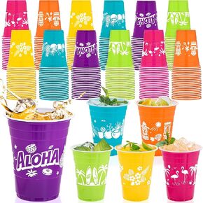 60 Pieces Tropical Party Cups 16 Oz Hawaiian Luau Decorations Disposable Tiki Coconut Beach Cups for Moana Birthday Decor Supplies in Kuwait