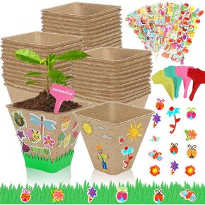 NNG 40 مجموعة مجموعة حديقة الورق وعاء الحرف ، 40pcs ورقة أواني أواني نبات الخث مع 400pcs ملصقات الرغوة اللاصقة و 40pcs الأواني ، ملصقات زهرة نبات الزهور للطفل ديي زهرة الزهرة