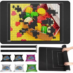 حصيرة ألغاز بانورامزو المطاط الممتازة ، لفائف ، وسادة توفير 46 "× 26" محمولة تصل إلى 1500 قطعة مع قاع مطاطي غير انزلاق وسلس بوليستر أعلى + كيس تخزين ، 6 صواني ملونة ، أنبوب متداول