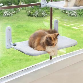 Cat Window Perch Cordless Foldable Cat Hammock Bed for Window with Metal Frame and Reversible Cover, 4 Large Suction Cups Window Resting Seat for Indoor Cats