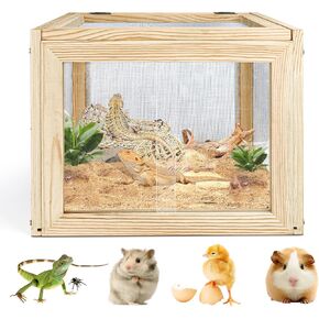 الزواحف terrarium ، حاوية الزواحف ، السحلية ، دبابة النمر مع باب السقف المعدني المفتوح ، صندوق تغذية حيوان صغير خشبي للتنين الملتحي ، الحرباء ، الهامستر 15.7 "ل × 11.8" W × 11.8 "ساعة