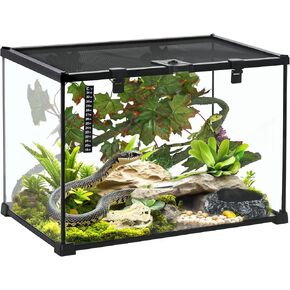 Pawhut 14 جالون الزواحف الزواحف العلبة مع مجموعة ديكور ، خزان Gecko Crested ، خزان Terrarium الكامل مع أعلى شاشة انزلاق جذابة بصريًا للسحالي ، الضفادع ، الثعابين ، العناكب ، 20 "× 12" × 14 "