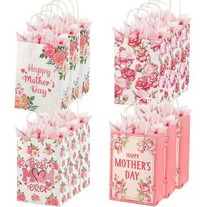 Colodeol 8 Pcs Mother's Day Gift Bags with Tissue Paper，Medium Small Mothers Day Bag with Handles Floral Mothers Paper Treat Candy bags Bulk for Mom Grandma Wife Women