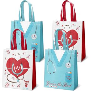 Ertyjikg 20 Pcs Nurse Week Gift Bags Reusable Thank You Nurses Gift Non-woven Bags Goody Treat Bags 2024 Nurse Graduation Party Decorations