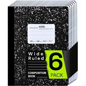 Composition Notebook Wide Ruled 6 Pack, 200 Pages (100 Sheets), 9-3/4 x 7-1/2, Marble Composition Books Bulk, Notebooks for School, Work, Office, Hard Cover Comp Book, School Supplies, Pink