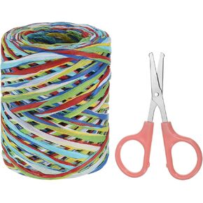 طقم شريط Patikil Raffia Paper Craft Ribbon ، سلسلة طبيعية رافيا مع مقص للهدايا ، باقات الزهور ، الديكور ، الأزرق الداكن/الأخضر ، 218 ياردة