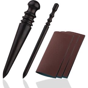 TLKKUE 5 PCS Leather Edge Burnisher with Wood Edge Slicker and Grinding Sand Leather Polished Grinding Craft Tools Professional Round Leather Edge Burnish Working Tool