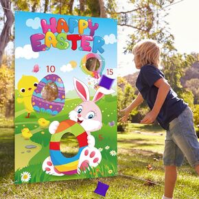 Tatuo Easter Troam Game مع 3 أكياس فول مضحك أرنب و Easter Egg Banner 34 × 53 بوصة مجموعات لعبة Bean Bag لألعاب الحفلات الداخلية في الهواء الطلق في الهواء الطلق.