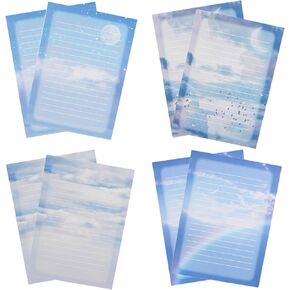 60 Lined Writing Stationery Paper, Colorful Sky Designs for Writing Letter, Notes, Invitations, 4 Different Style (9.4 x 6.6")