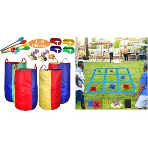 Cwlakon العملاقة Tic Tac Tac Toe Beal Bag Games ، أكياس سباق البطاطس ، ترحيل Egg Spoon ، 3 فرق سباق أرجل ، عشب الفناء الخلفي للكرنفال.