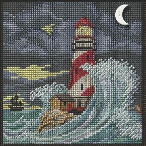 Mill Hill Haunted Lighthouse Beaded Counted Cross Stitch Kit 2025 Buttons & Beads Autumn MH142522, Multicolor, 5.25 x 5.25 Inches