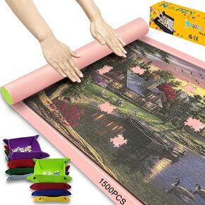 Napzy Puzzle Matt Rollup Puzzles Organizer 1500 1000 500PCS Puzzled Mat Pink Has Gift Box Non-Slip Felt Jigsaw Matt Roll Up Puzzling Board for Jigsawn Keeper Saver with 8 Jigsaws Tray