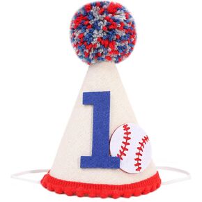 Wauao Baseball 1st Birthday Party Hat - زخارف عيد ميلاد الصاعد من العام ، ديكورات عيد ميلاد البيسبول الأولى ، تاج عيد الميلاد الأول للبيسبول