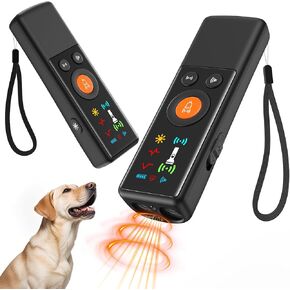 Ultrasonic Dog Bark Deterrent Device,Dog-Friendly Training clicker,3 Training Modes with Dual Ultrasonic Frequencies(Sound/Ultrasonic/LED Flash), 23ft Range & Screen Display,Black