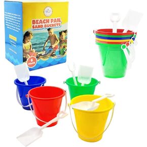 The Dreidel Company Beach Day Playsets, Play Set Includes 1 Sand Bucket, 1 Shovel, Birthday Treats for Boys and Girls, Party Favors for Children, 5.25" Beach Set (2-Pack)