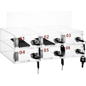 Cell Phone Locker Box 6 Slots Cell Phone Jail Lock Box Classroom Clear Cell Phone Storage Box Wall Mounted Acrylic Cell Phone Storage Cabinet for Classroom Students Office Factory Employees