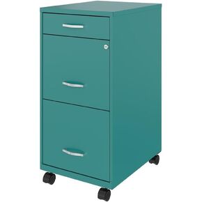 UrbanPro 18" Deep 3 Drawer Mobile Metal File Cabinet in Teal/Turquoise