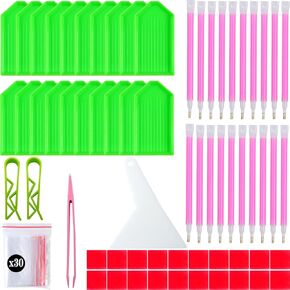 Qying 94pcs 5d أدوات الطلاء الماس وأدوات الملحقات ، مع 20 صواني من الألماس البلاستيكية ، و 20pcs الطين الغراء ، و 20 أقلام اللوحة الفنية الماس ، ومقاطع غير قابلة للانزلاق ، والملف