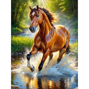 mrpwnle Horse Diamond Painting Kits for Adults - Horse Diamond Art Kits for Adults Beginners, 5D Round Full Drill Crafts Gem Art Painting Kits for Home Decor Gifts12x16 inch