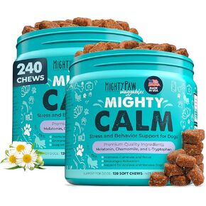 مضغ مهدئ مهدئًا للكلاب مع حزمة الميلاتونين 2 - Whaggables Waggables Calm (مصنوعة في الولايات المتحدة) - جرو وعلاج الكلب الكبير - مضغات التهدئة للكلاب للإجهاد والاسترخاء ، 240 COUNT