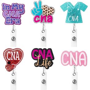 Angolio 6pcs CNA شارة بكرة قابلة للسحب مع الأصدقاء ، مساعد التمريض CNA معرف اسم شارة الحامل قابل للسحب ، نمط سماعة الممرضة اللامعة مع التمساح مقطع التمريض هدايا العمل