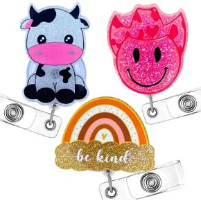 3 PC Nurse Badge Cenly Cute Funny Pink Name Tag Clip حامل قابلية للسحب للممرضات للممرضات المساعد الطبي الملحقات الصيدلية الطالب RN CNA ER المستشفى هدايا كبيرة