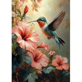 Auremi Diamond Art Painting Kits for Adults, 5D Flower Diamond Painting Kits for Adults Beginners DIY Full Drill Hummingbird Diamond Dots Crystal Craft Kits for Home Wall Decor Gifts 11.8x15.7 inch