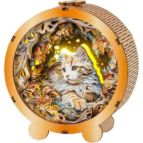 WOODBESTS Wooden Puzzles 3D Nightlight (Cute Cat) DIY Crafts for Adults 3D Wooden Puzzles Night Light for Family and Friends