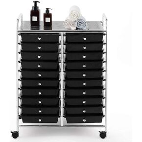 FUTADA 20 Drawers Rolling Storage Cart, Mobile Utility Cart, Sundries Storage Cart w/Lockable Casters for School, Office, Home, Barber Shop, Beauty Salon, Multipurpose Storage Organizer Cart (Black)
